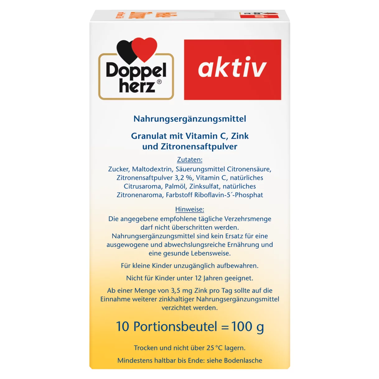 Abbildung der Produktverpackung Doppelherz aktiv Heiße Zitrone Seitenansicht rechts